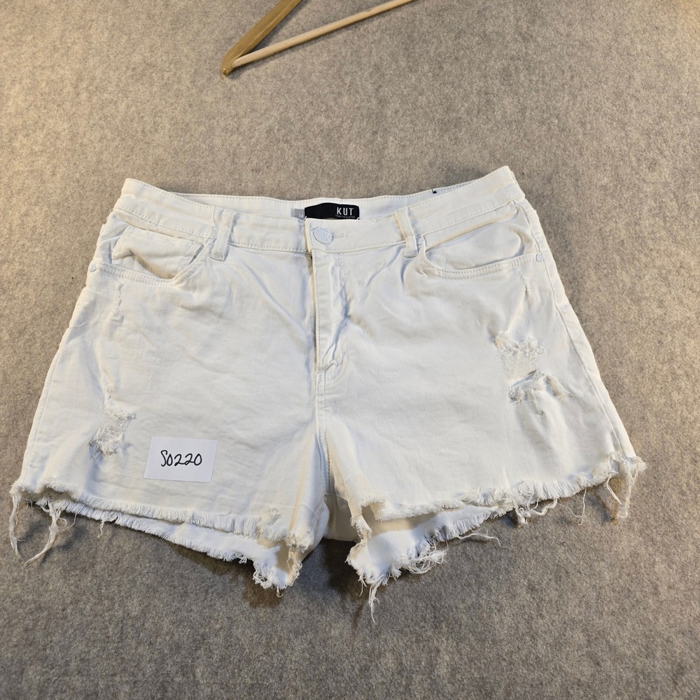 KUT from the Kloth Womens White Distressed Denim Shorts Size 14 Frayed Hem S0220
